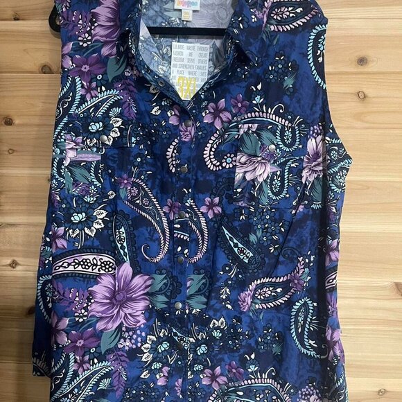 Blue And Purple Paisley Button Up - Picture 2 of 3